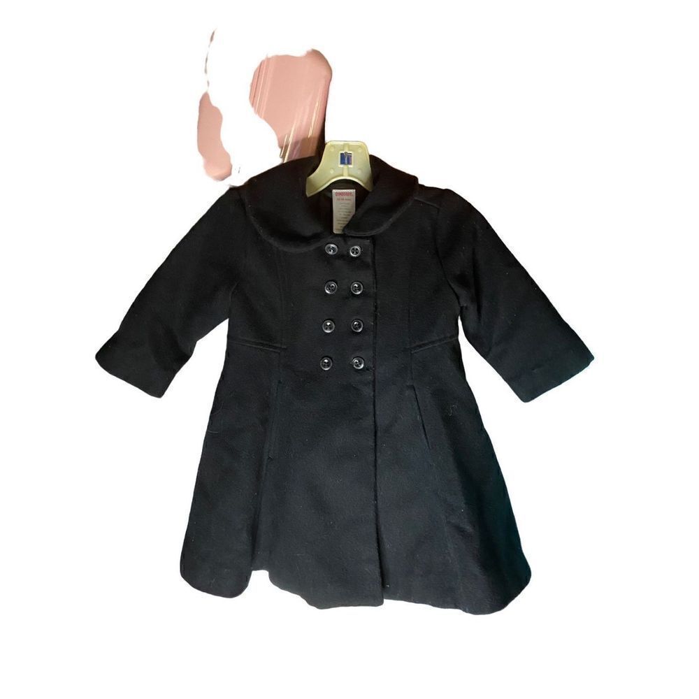 Gymboree baby girl, black wool blend pea coat size 12/18 months ￼